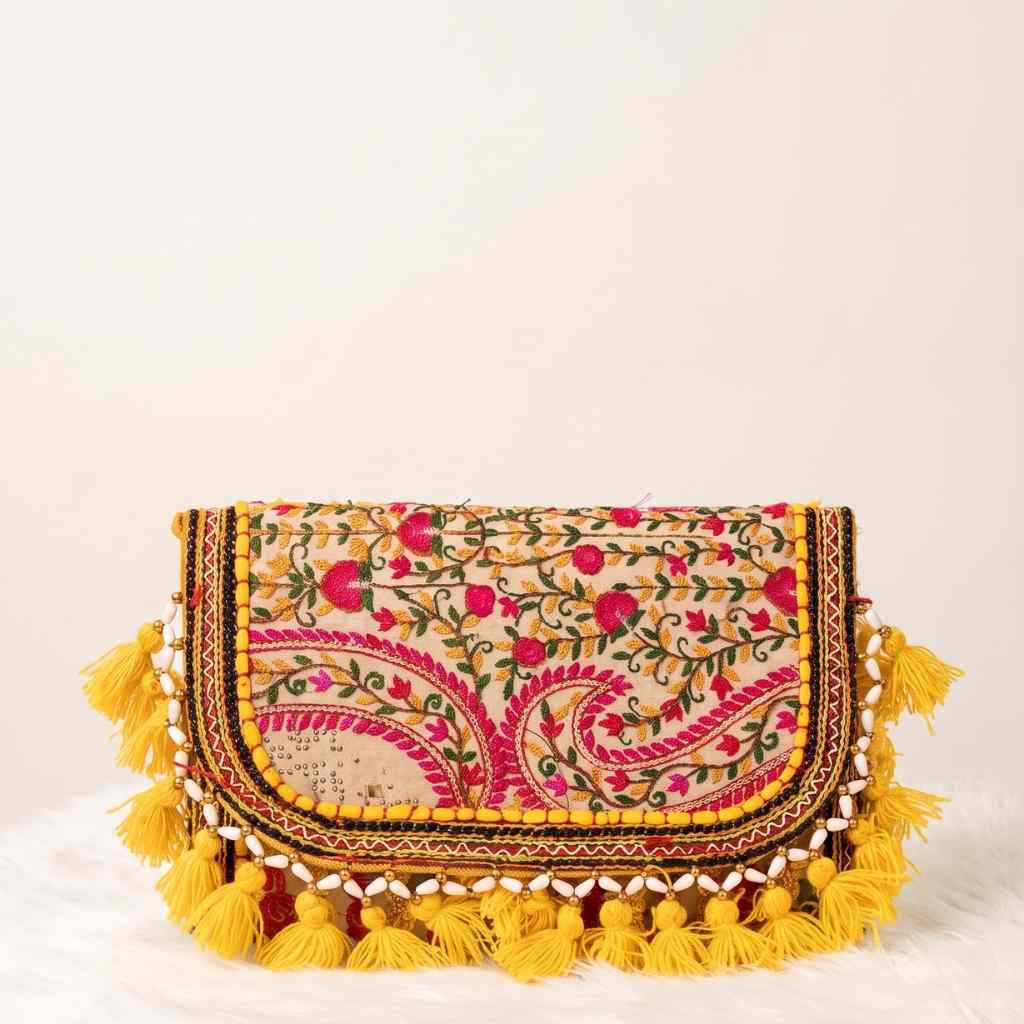 Sunlit Tassel Embroidered Sling Bag for Women