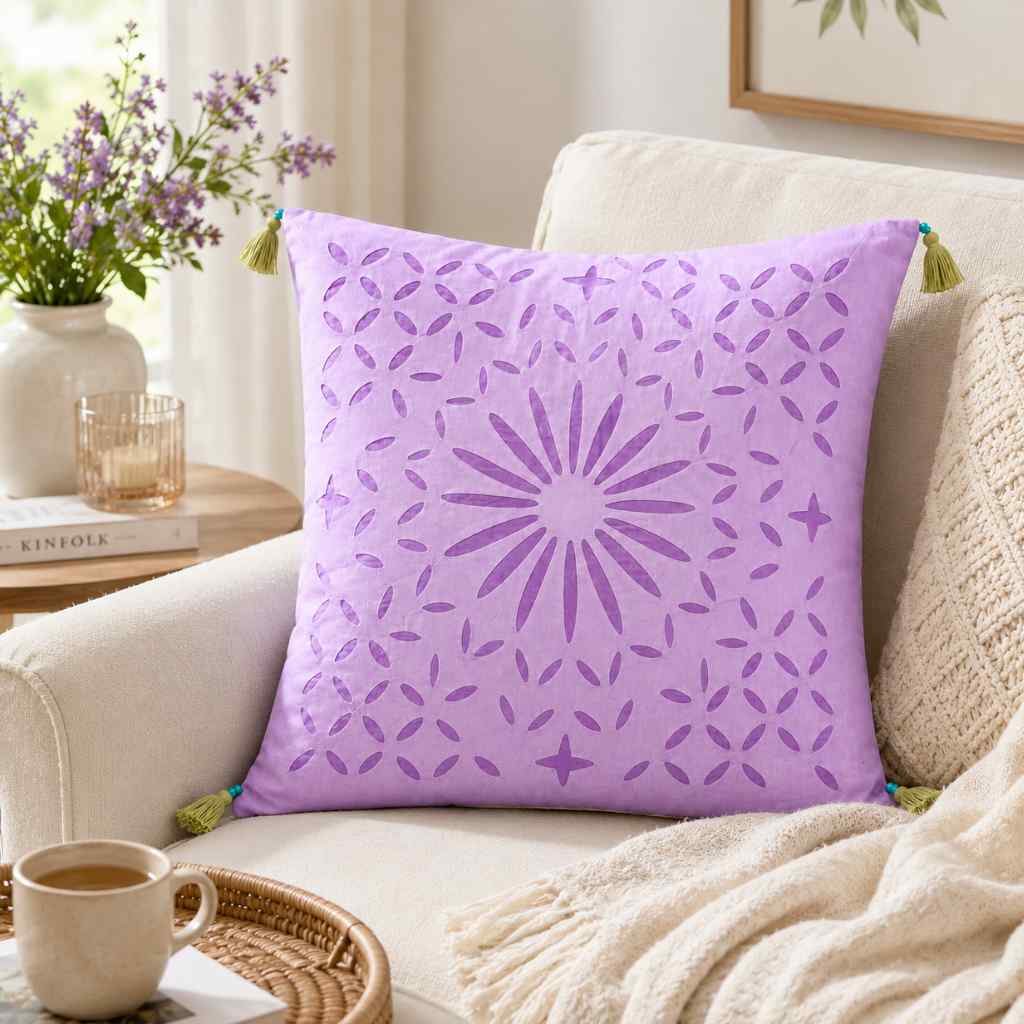 Geometric Applique Cutwork Cushion Cover