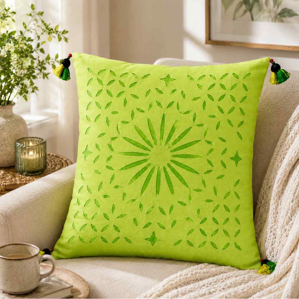 Geometric Applique Cutwork Cushion Cover