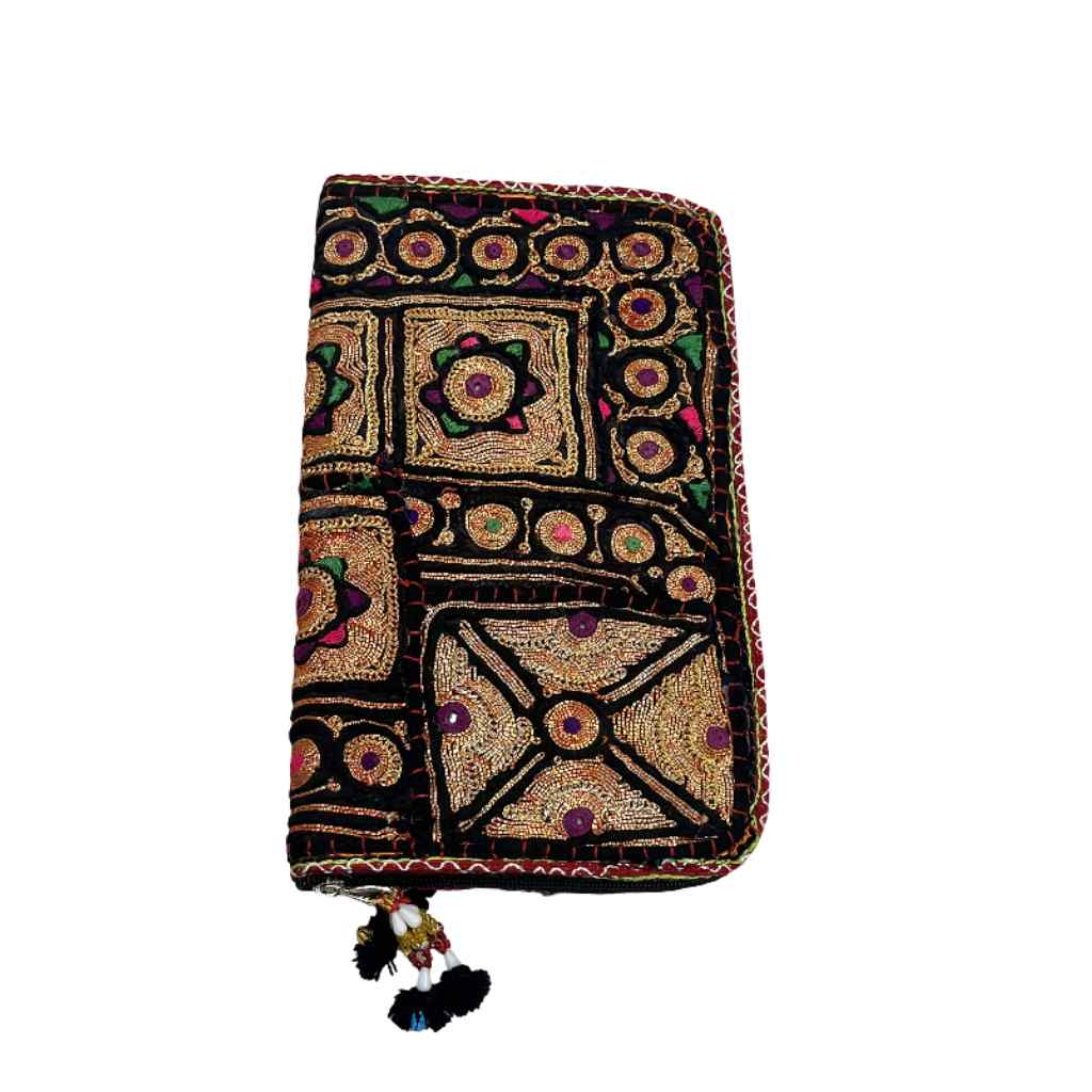 Golden Aura Zari Embroidered Purse for Women