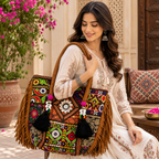 Fringe Play Embroidered Banjara Tote Bag