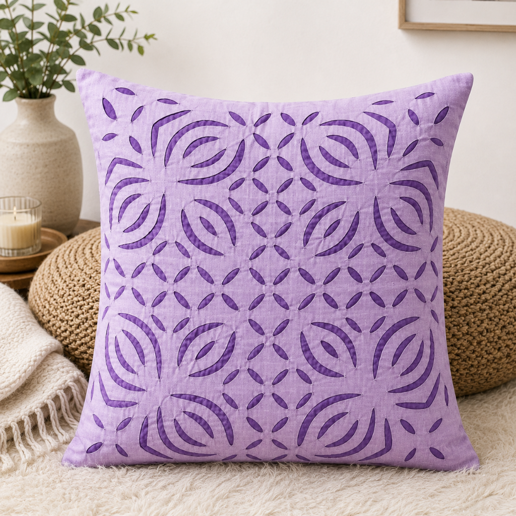 Elegant Applique Cutwork Cushion Cover