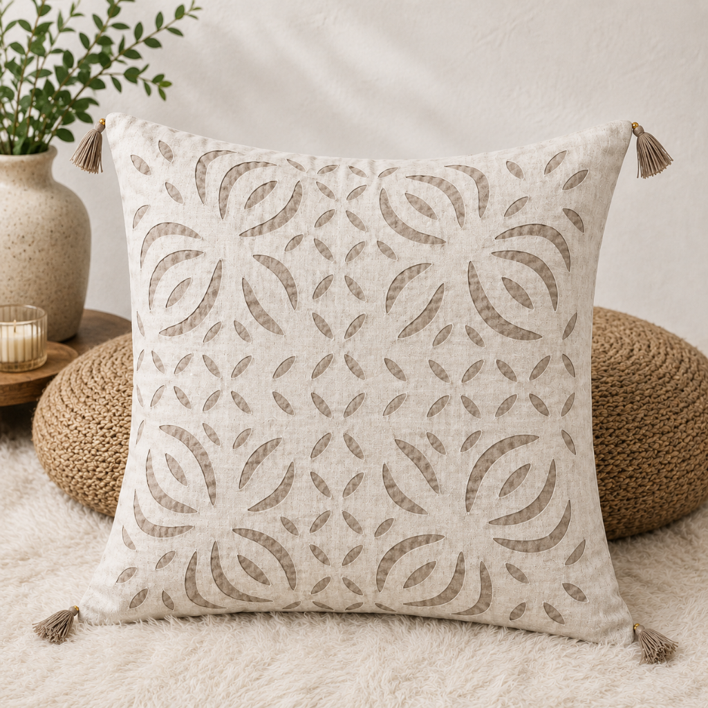Elegant Applique Cutwork Cushion Cover