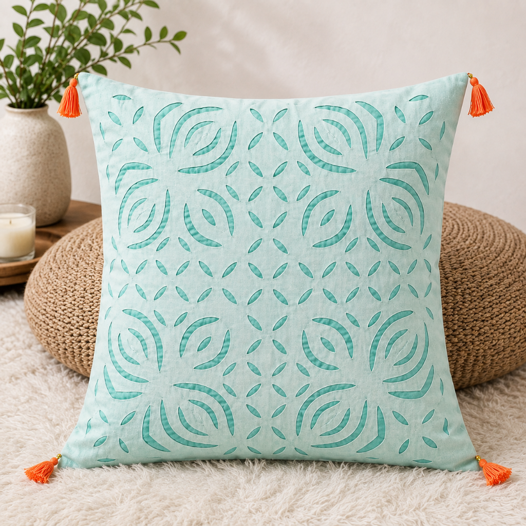 Elegant Applique Cutwork Cushion Cover