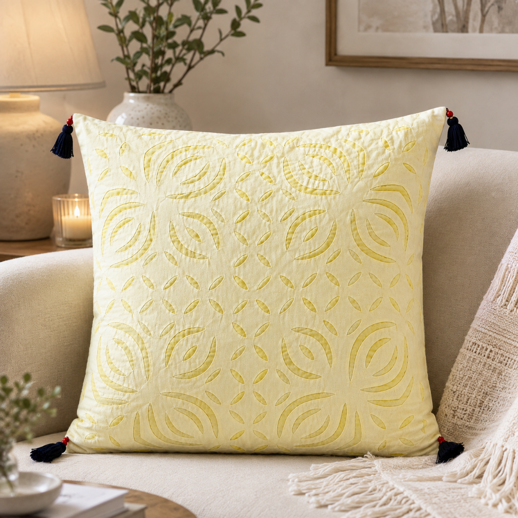 Elegant Applique Cutwork Cushion Cover
