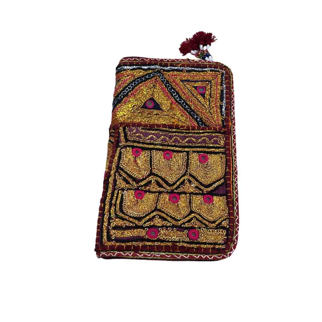 Golden Aura Zari Embroidered Purse for Women