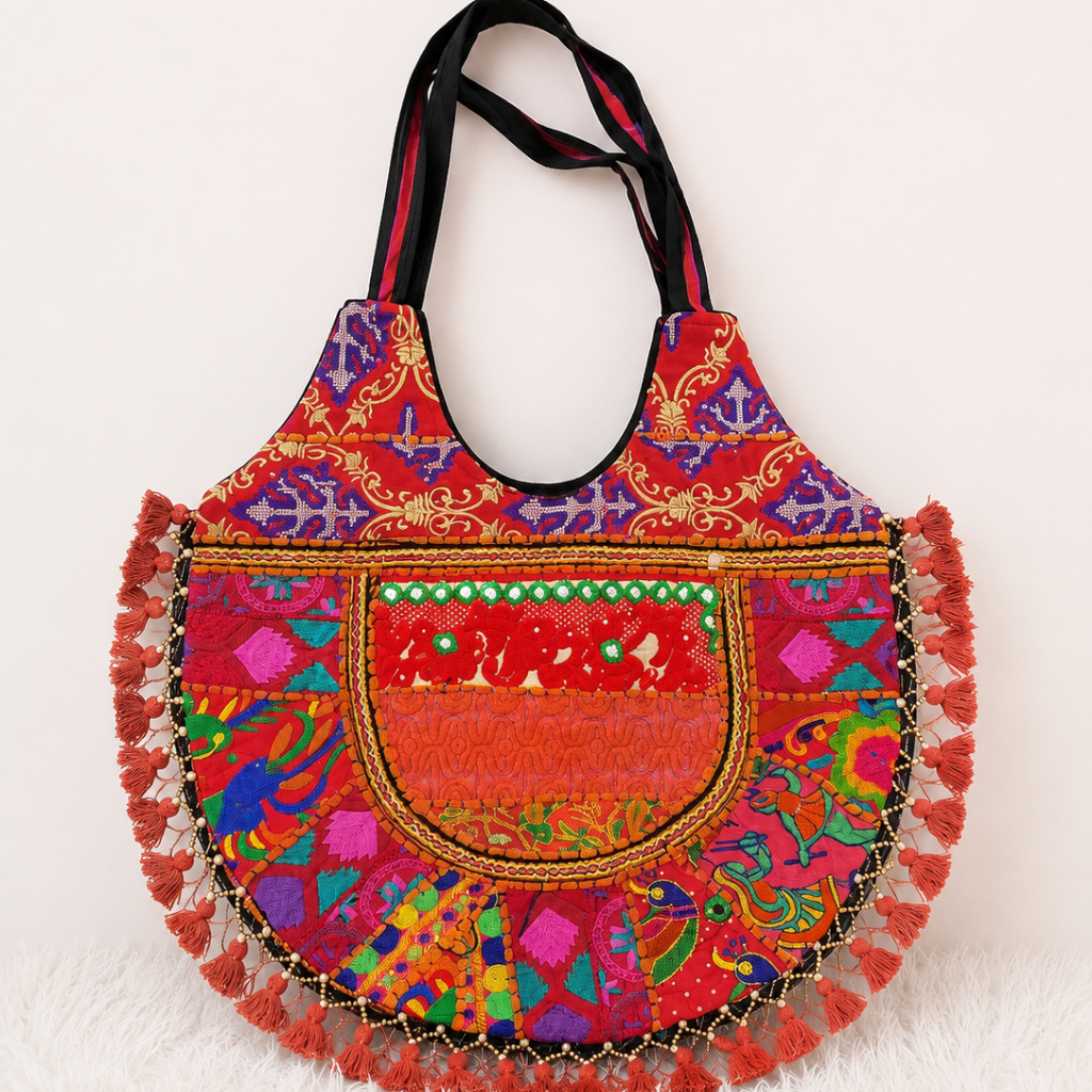 Tribal Hues Boho Embroidered Tote Bag