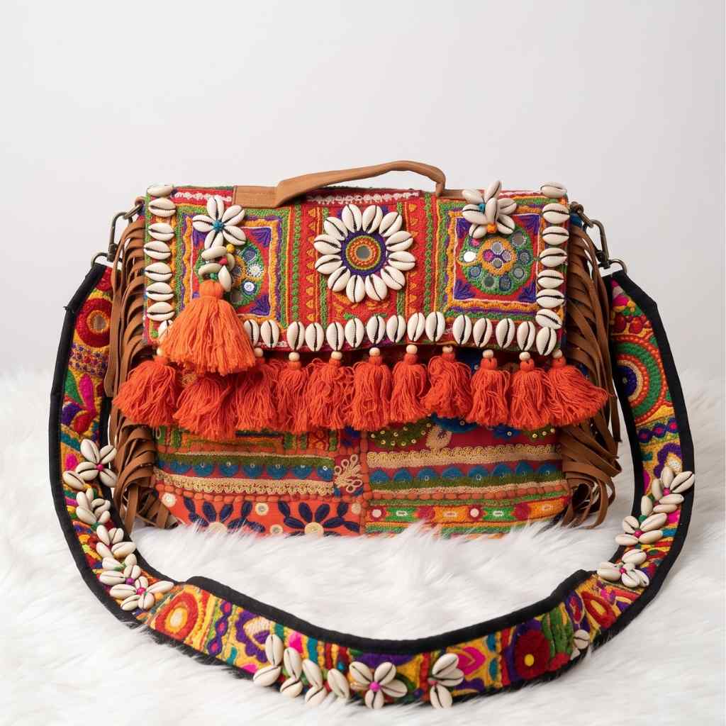 Embroidered Fringe Banjara Laptop Bag for Women