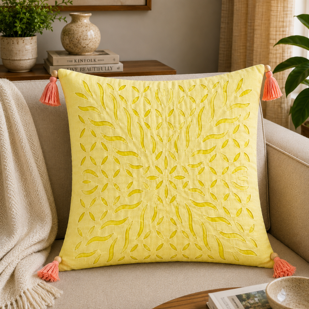 Statement Applique Cutwork Cushion Cover