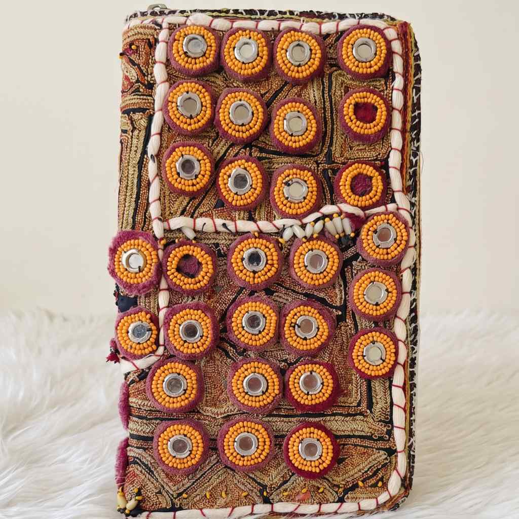 Golden Aura Zari Embroidered Purse for Women