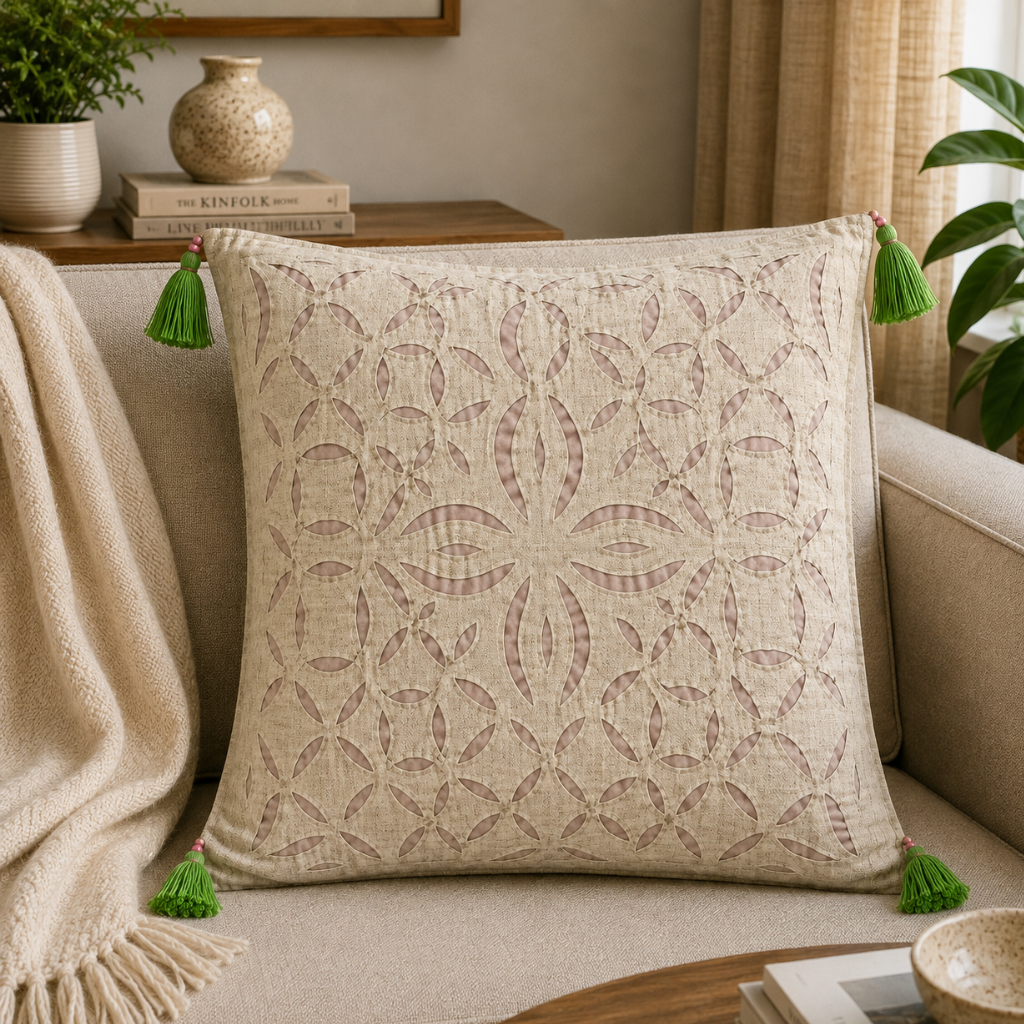 Elegant Applique Cutwork Cushion Cover