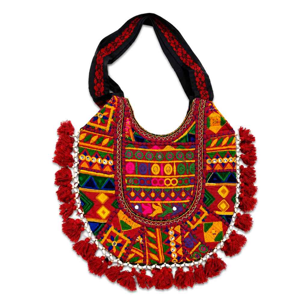 Fusion Hues Boho Tassel Embroidered Tote Bag