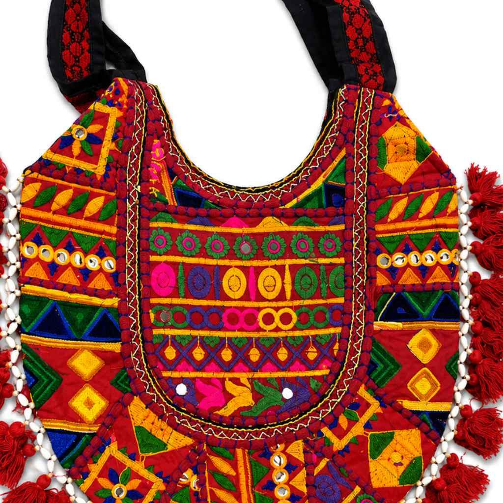 Fusion Hues Boho Tassel Embroidered Tote Bag
