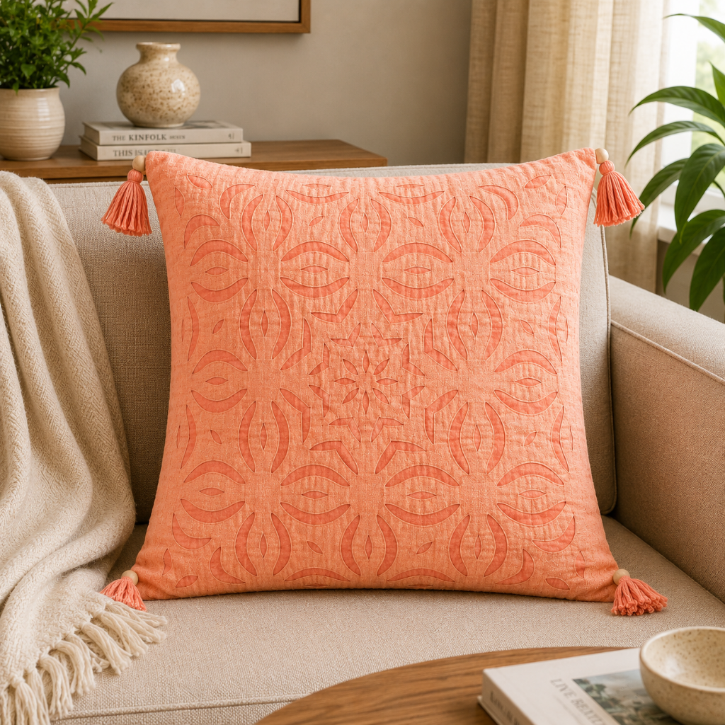 Elegant Applique Cutwork Cushion Cover
