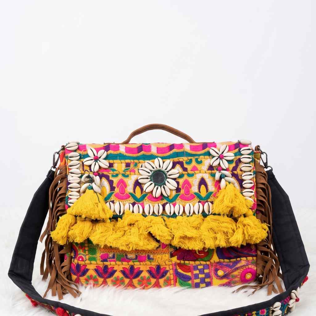 Embroidered Fringe Banjara Laptop Bag for Women