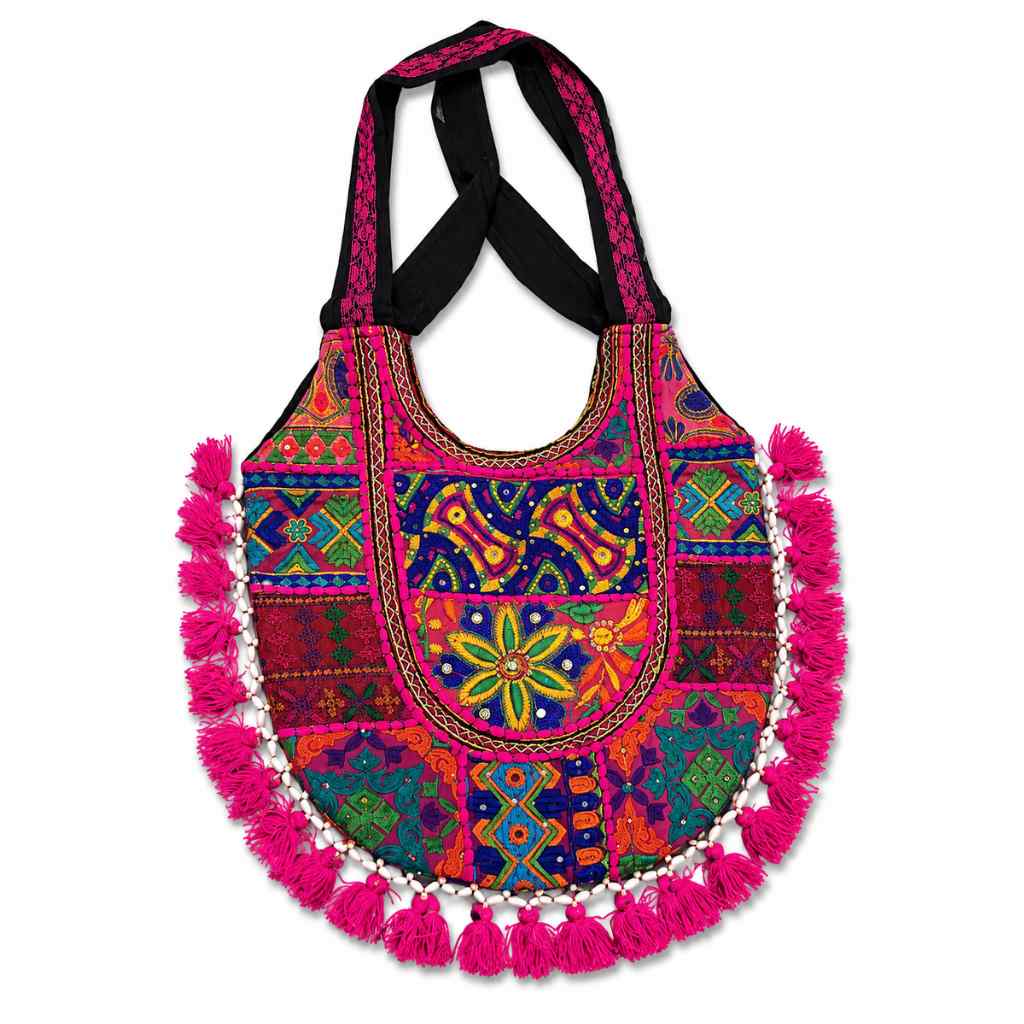 Fusion Hues Boho Tassel Embroidered Tote Bag