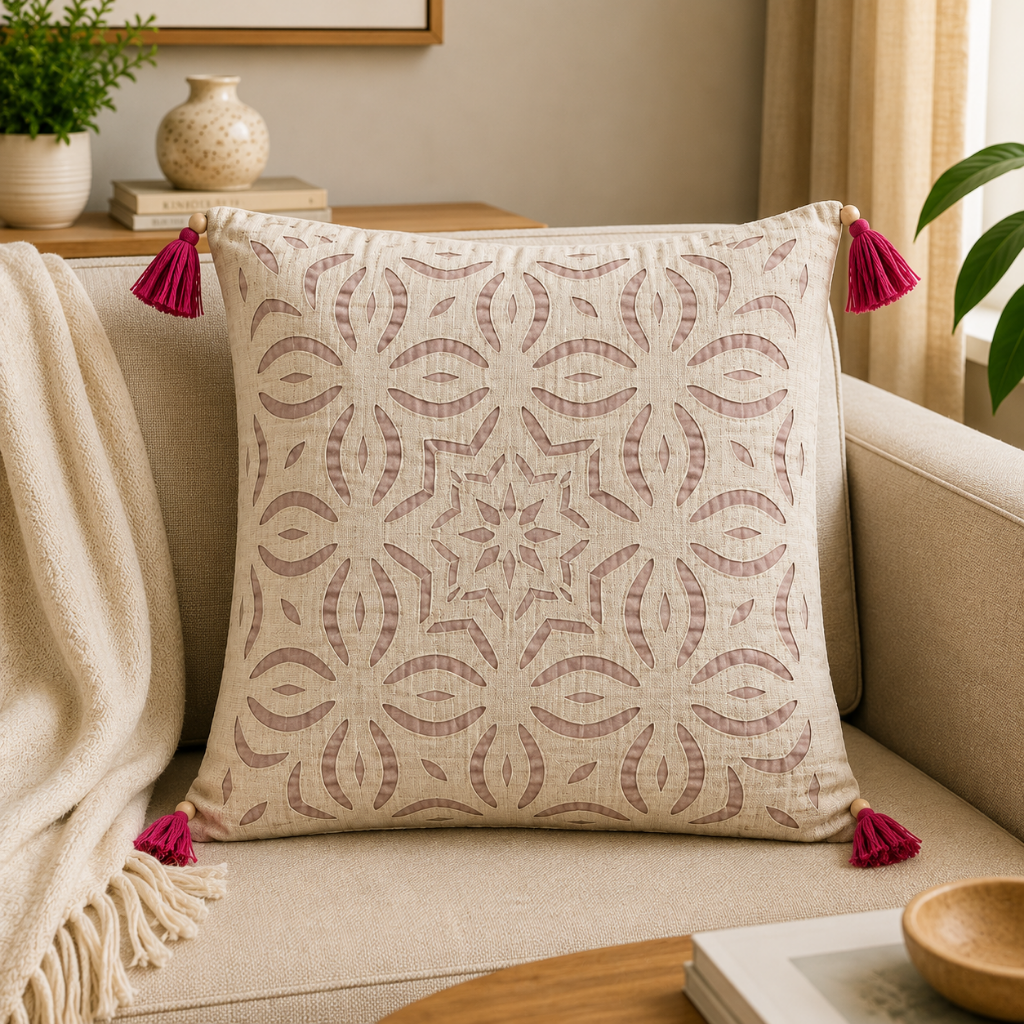 Elegant Applique Cutwork Cushion Cover
