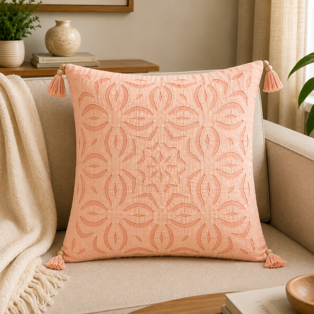 Elegant Applique Cutwork Cushion Cover