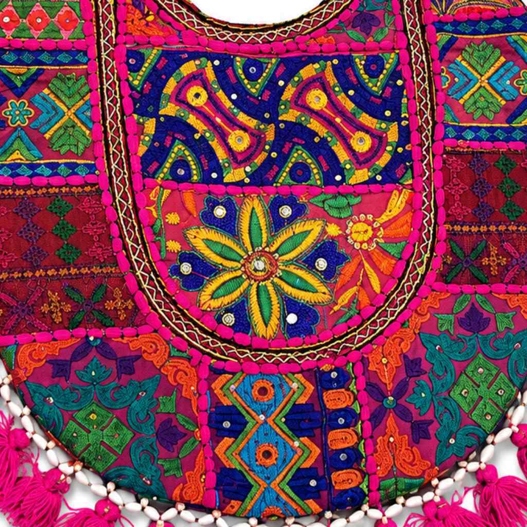 Fusion Hues Boho Tassel Embroidered Tote Bag