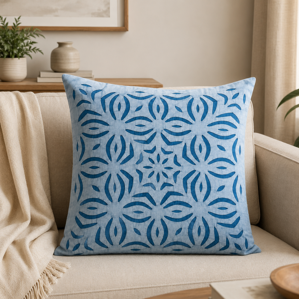 Elegant Applique Cutwork Cushion Cover