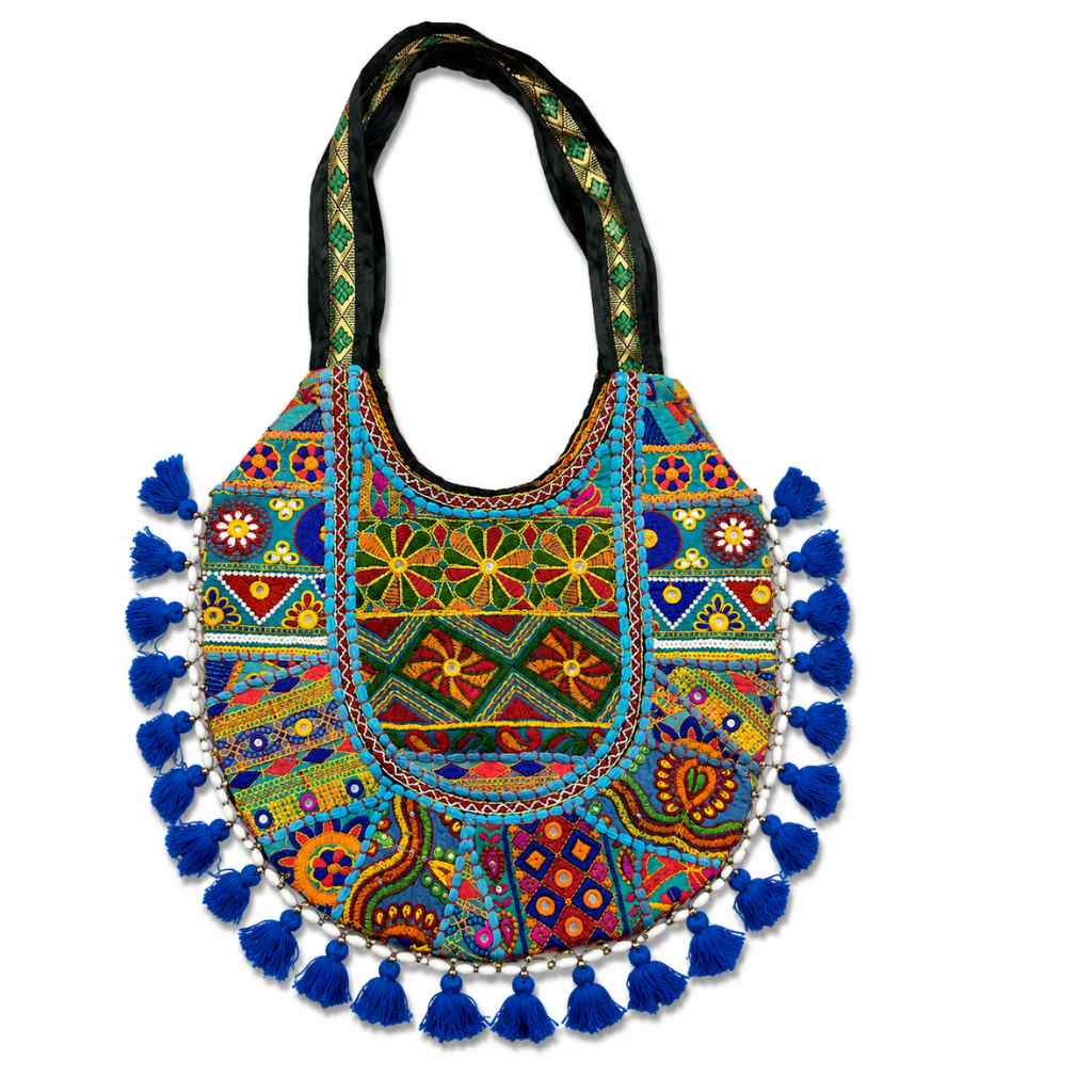 Fusion Hues Boho Tassel Embroidered Tote Bag