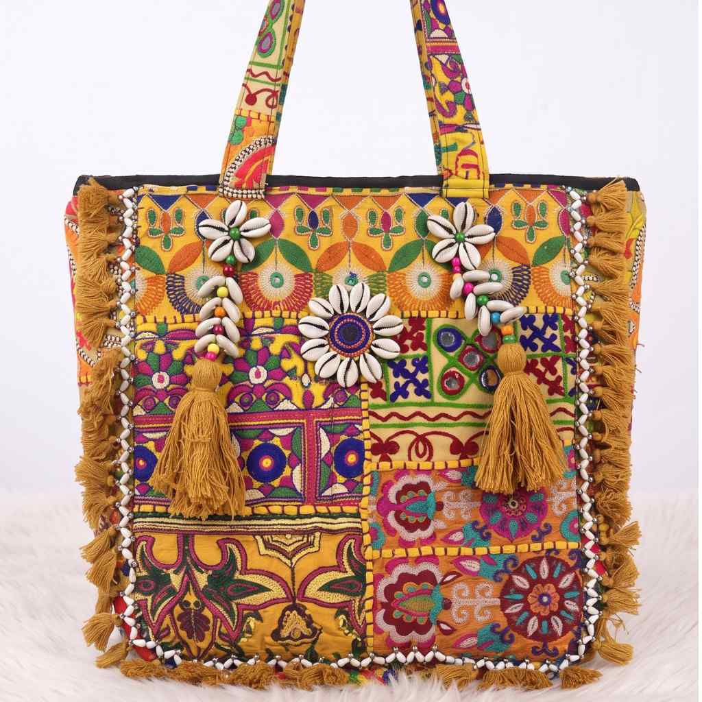 Heritage Embroidered Banjara Tote Bag with Tassels