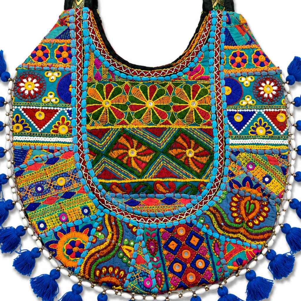 Fusion Hues Boho Tassel Embroidered Tote Bag