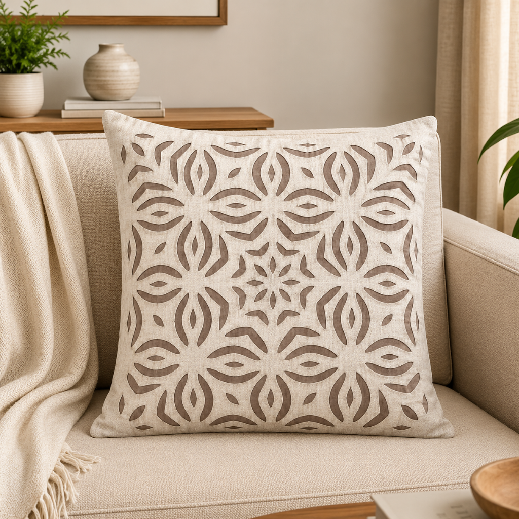 Elegant Applique Cutwork Cushion Cover