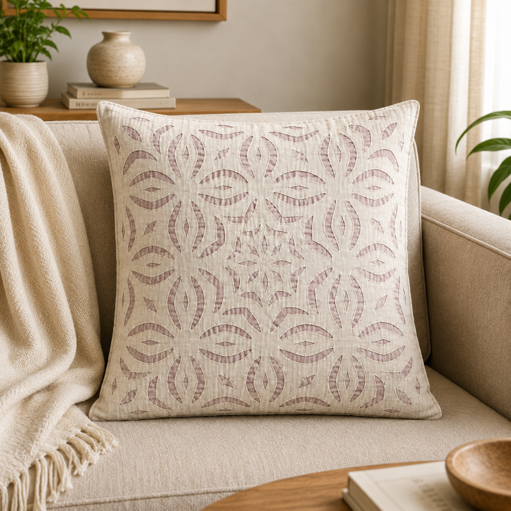 Elegant Applique Cutwork Cushion Cover