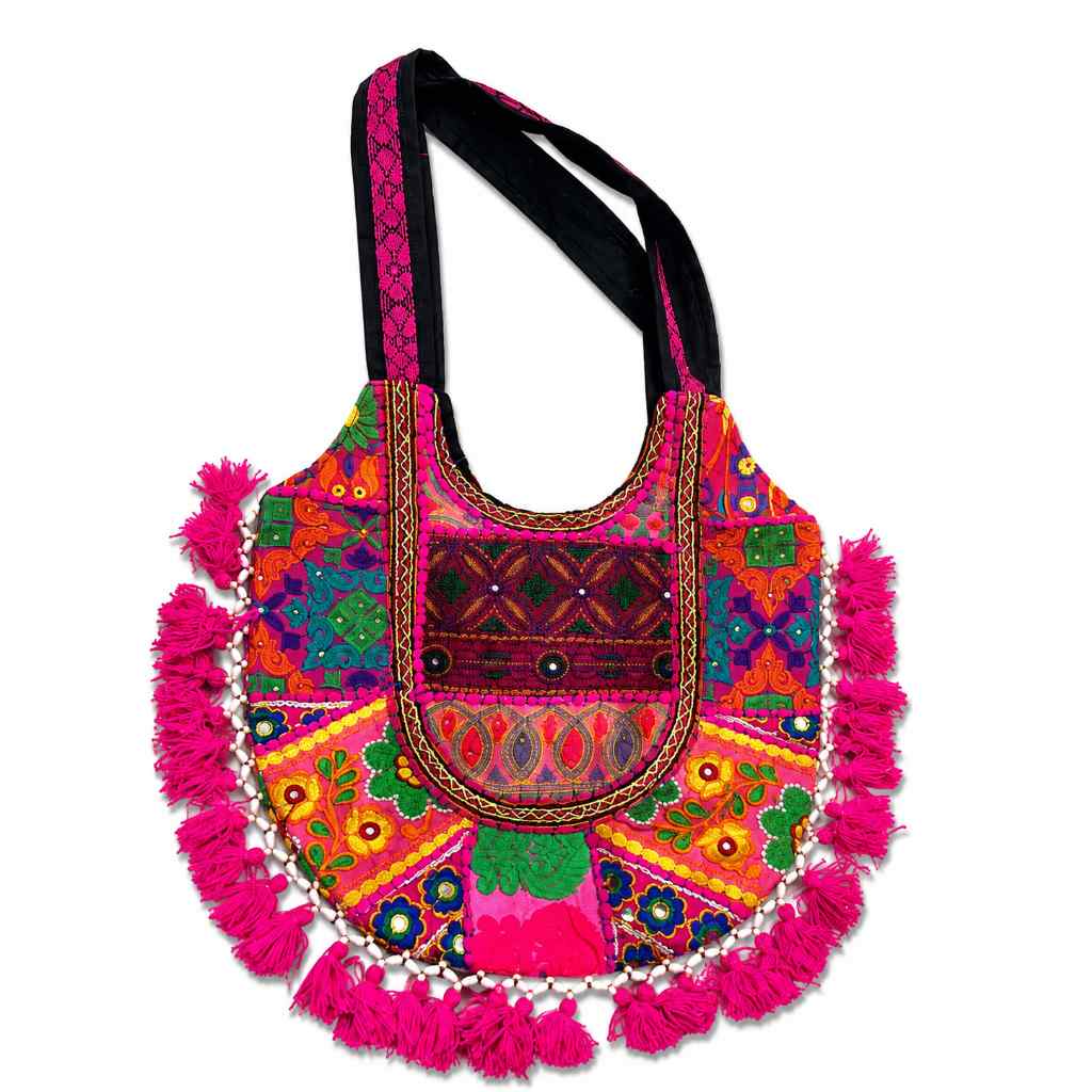 Fusion Hues Boho Tassel Embroidered Tote Bag