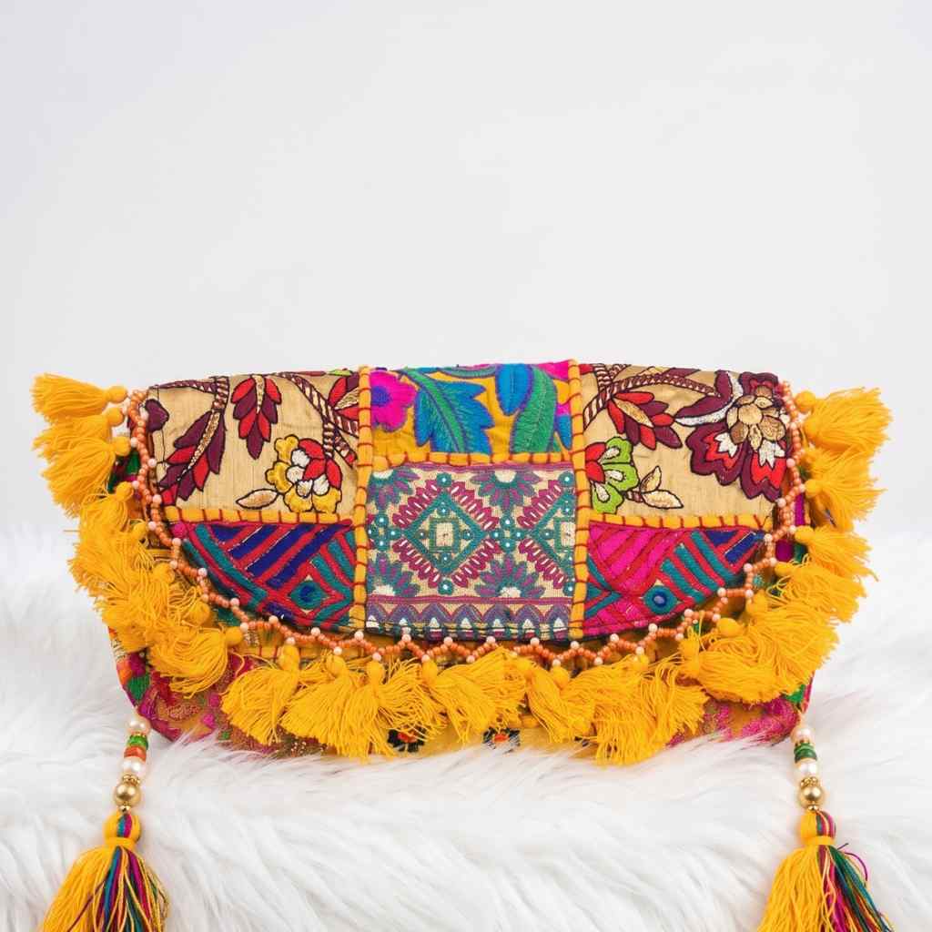 Boho Embroidered Sling Purse for Women
