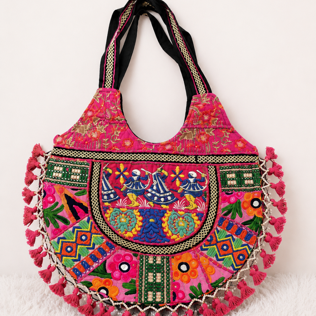 Tribal Hues Boho Embroidered Tote Bag