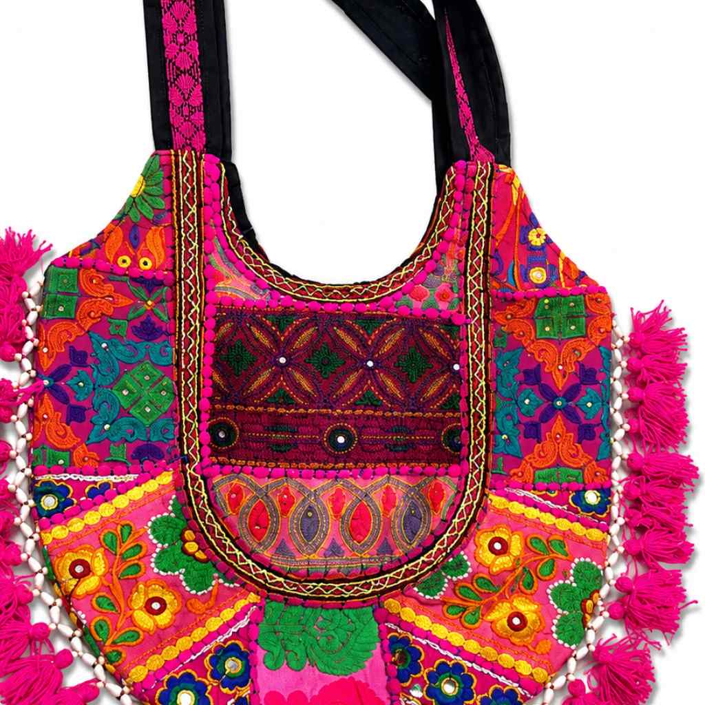Fusion Hues Boho Tassel Embroidered Tote Bag