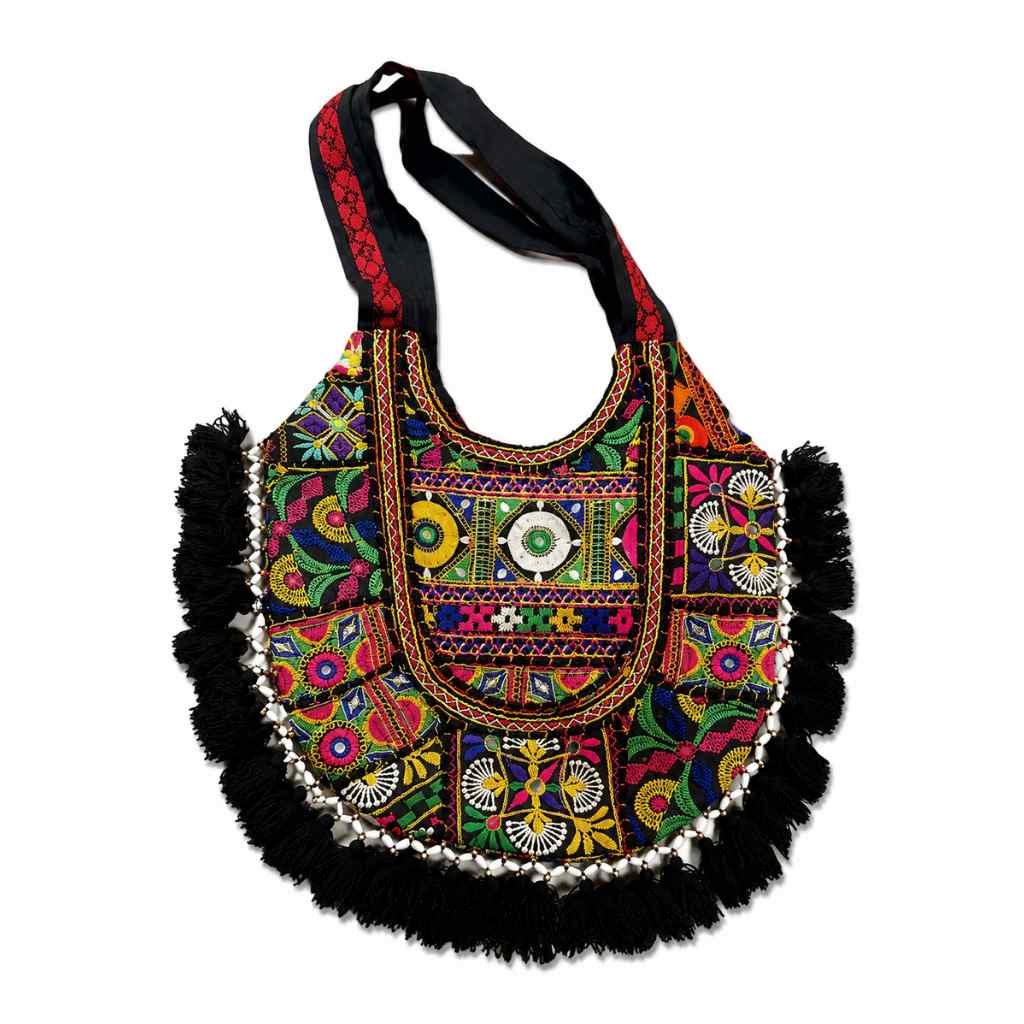 Fusion Hues Boho Tassel Embroidered Tote Bag