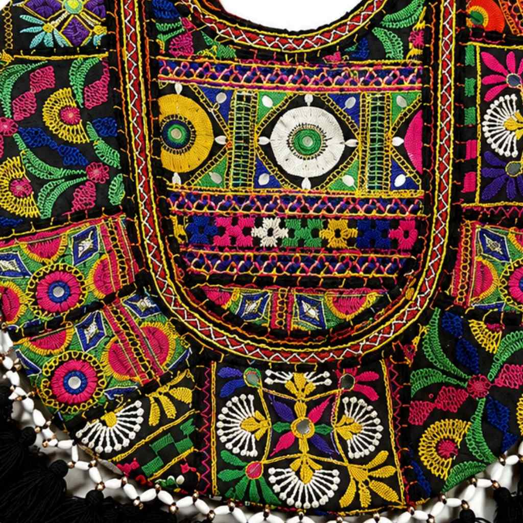 Fusion Hues Boho Tassel Embroidered Tote Bag