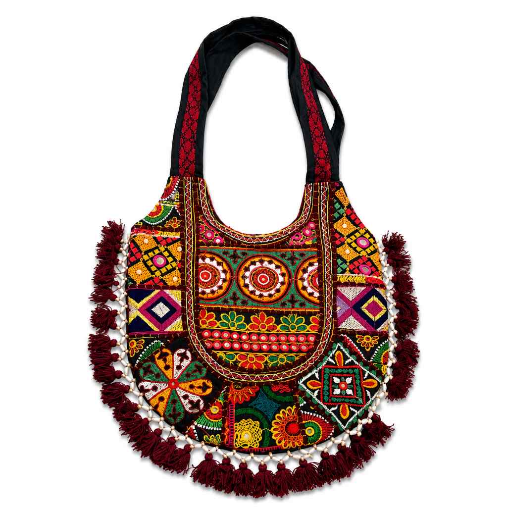 Fusion Hues Boho Tassel Embroidered Tote Bag