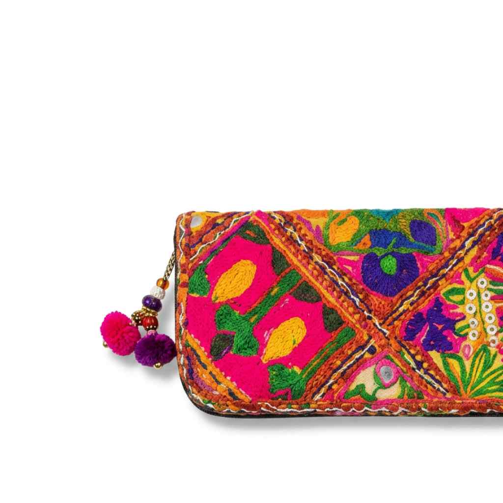 Boho Bloom Colorful Embroidered Cotton Clutch
