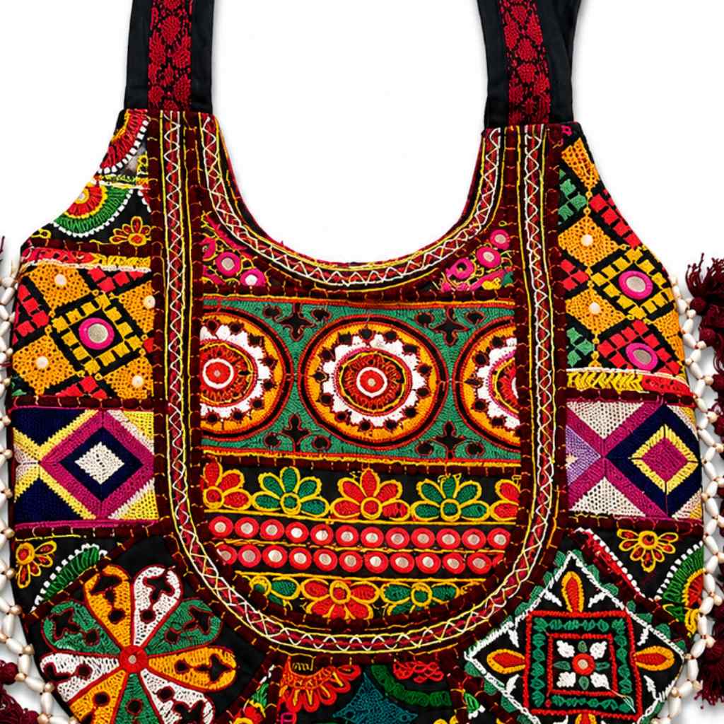 Fusion Hues Boho Tassel Embroidered Tote Bag