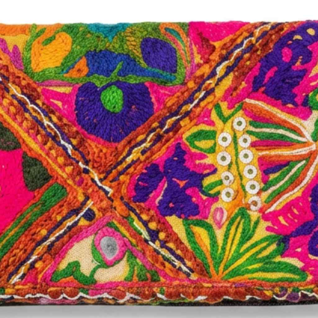 Boho Bloom Colorful Embroidered Cotton Clutch