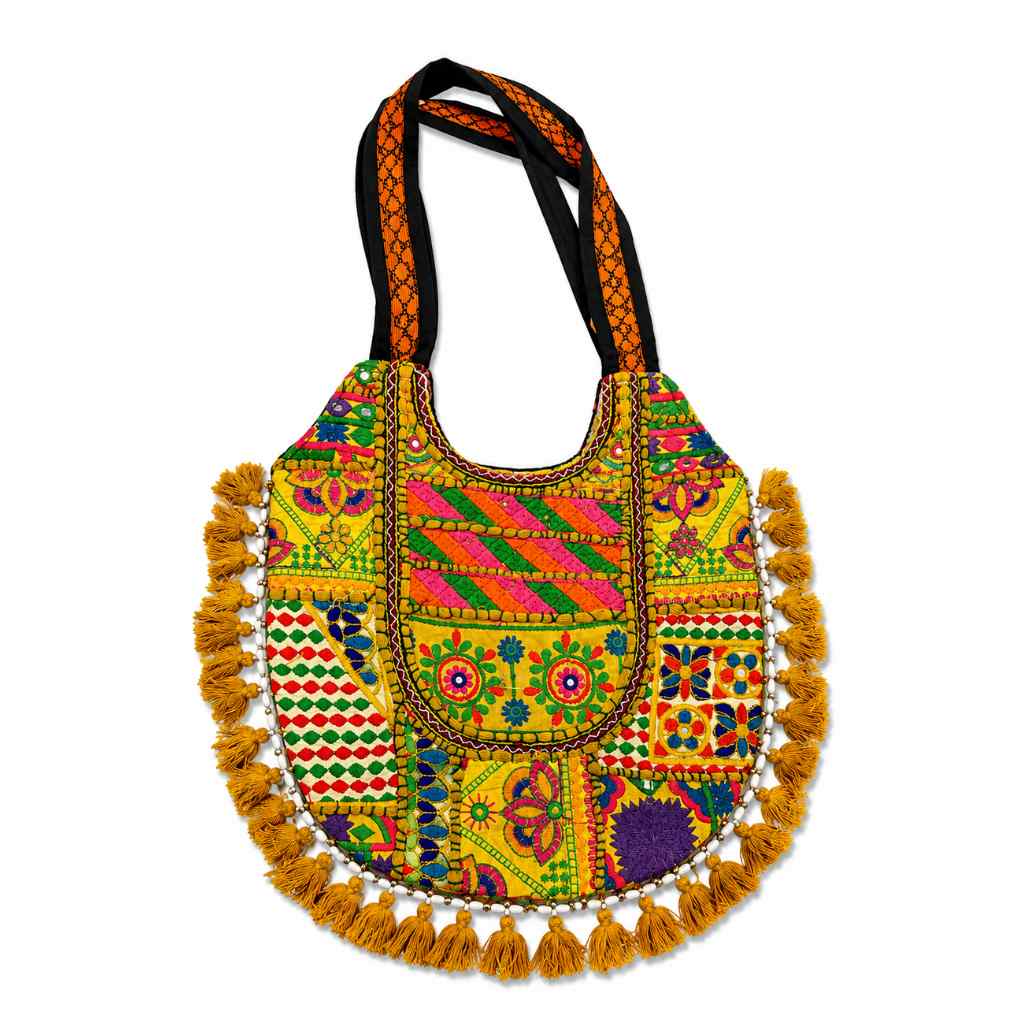 Fusion Hues Boho Tassel Embroidered Tote Bag
