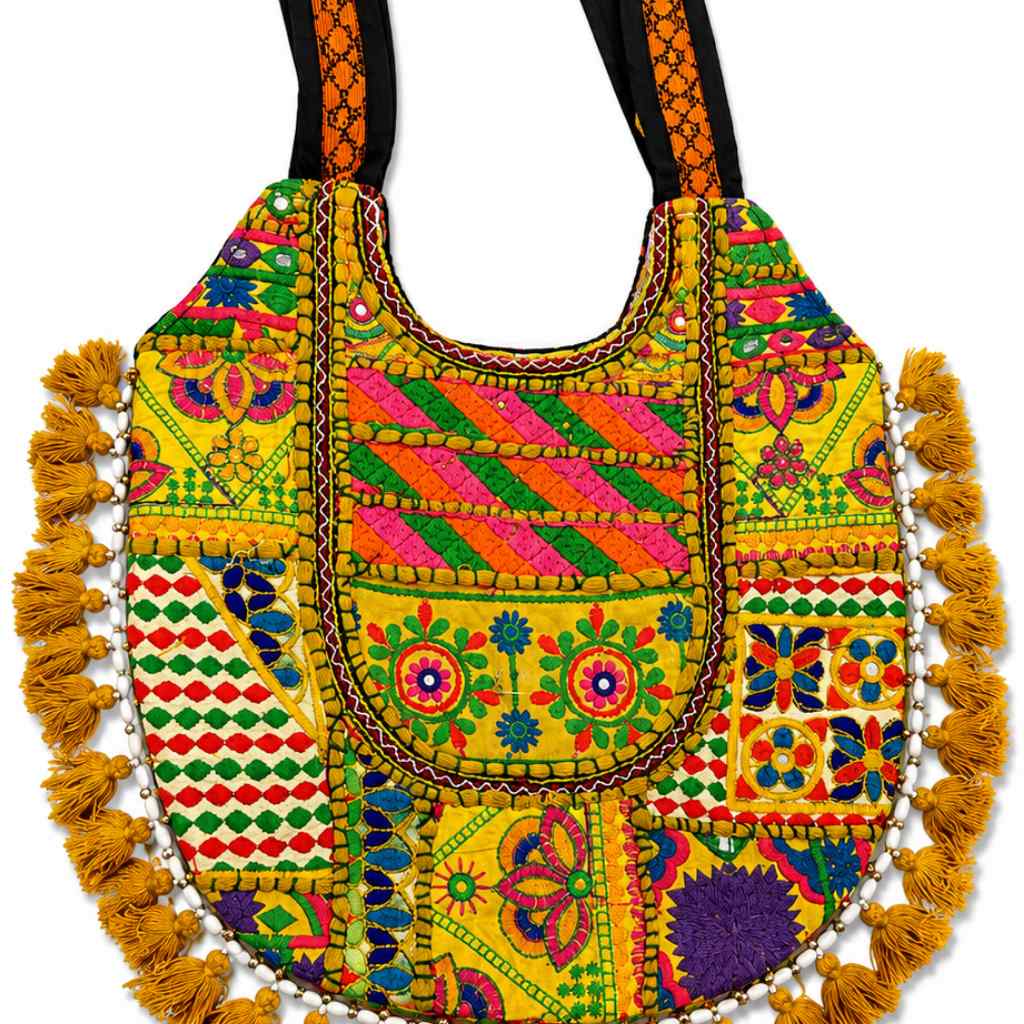 Fusion Hues Boho Tassel Embroidered Tote Bag