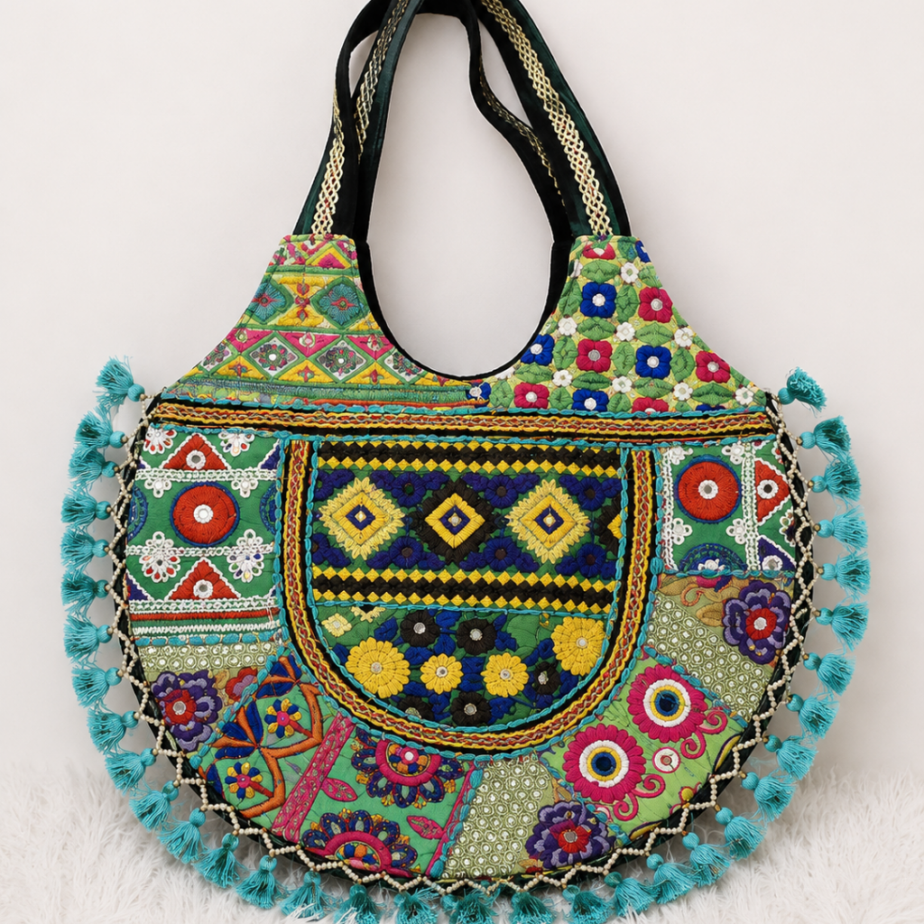 Tribal Hues Boho Embroidered Tote Bag
