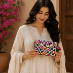 Boho Bloom Colorful Embroidered Cotton Clutch