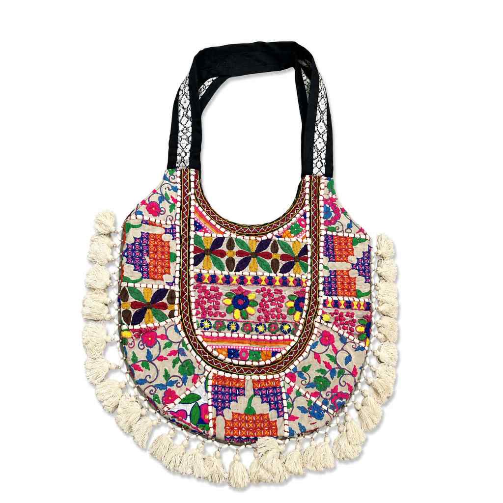 Boho Tassel Embroidered Tote Bag for Women