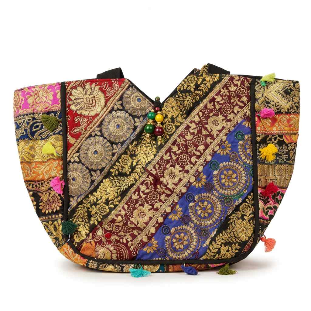 Ethnic Multicolor Embroidered Zari Tote Bag for Women