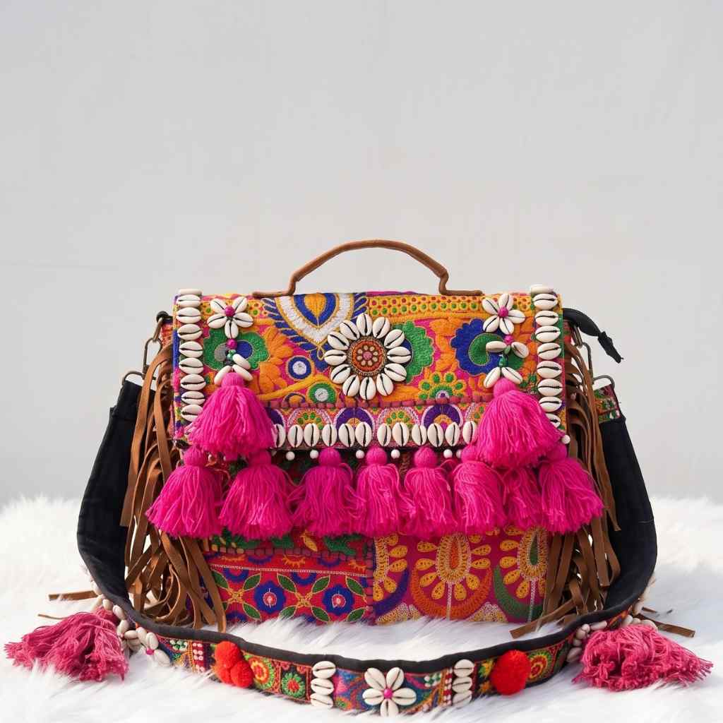 Embroidered Fringe Banjara Laptop Bag for Women