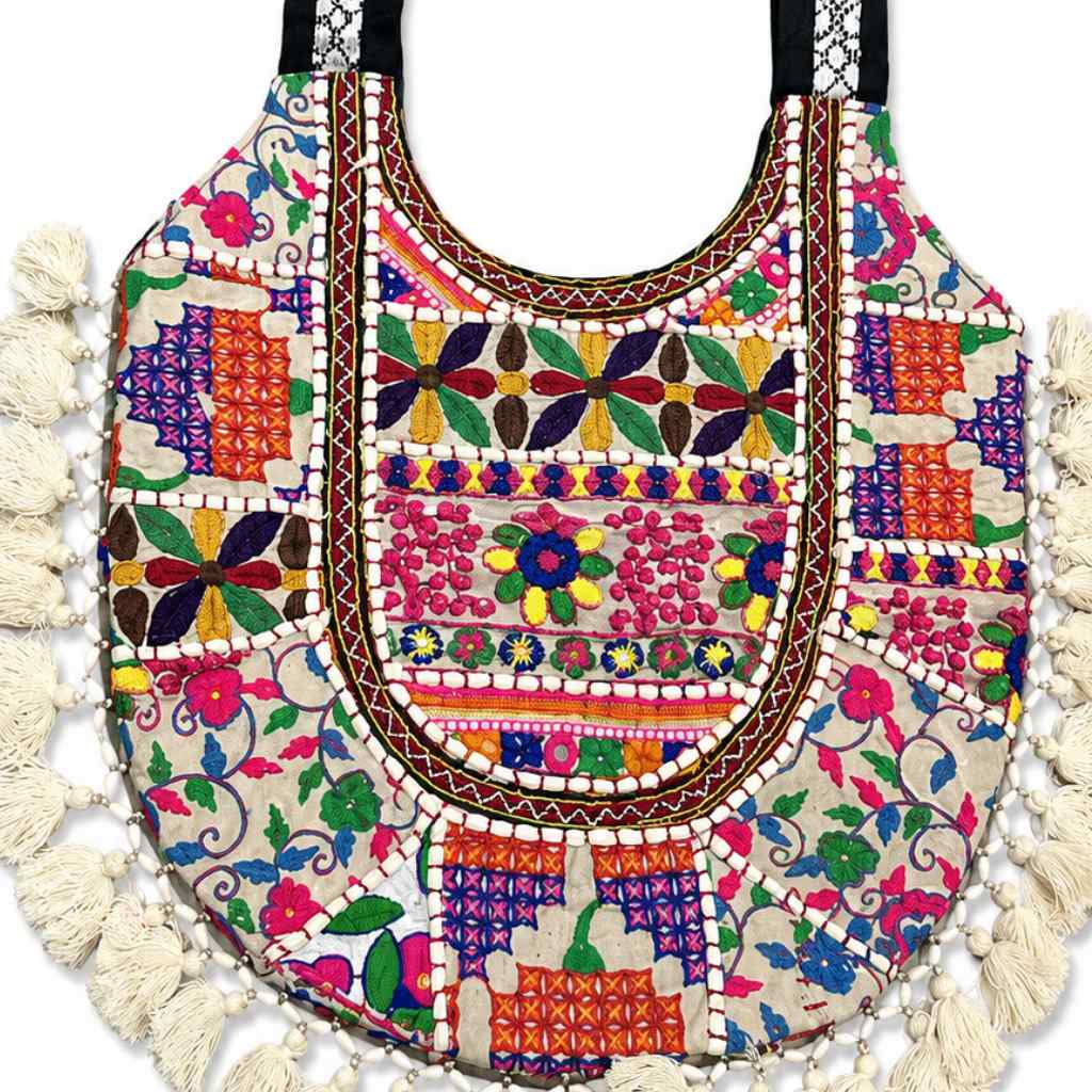 Boho Tassel Embroidered Tote Bag for Women