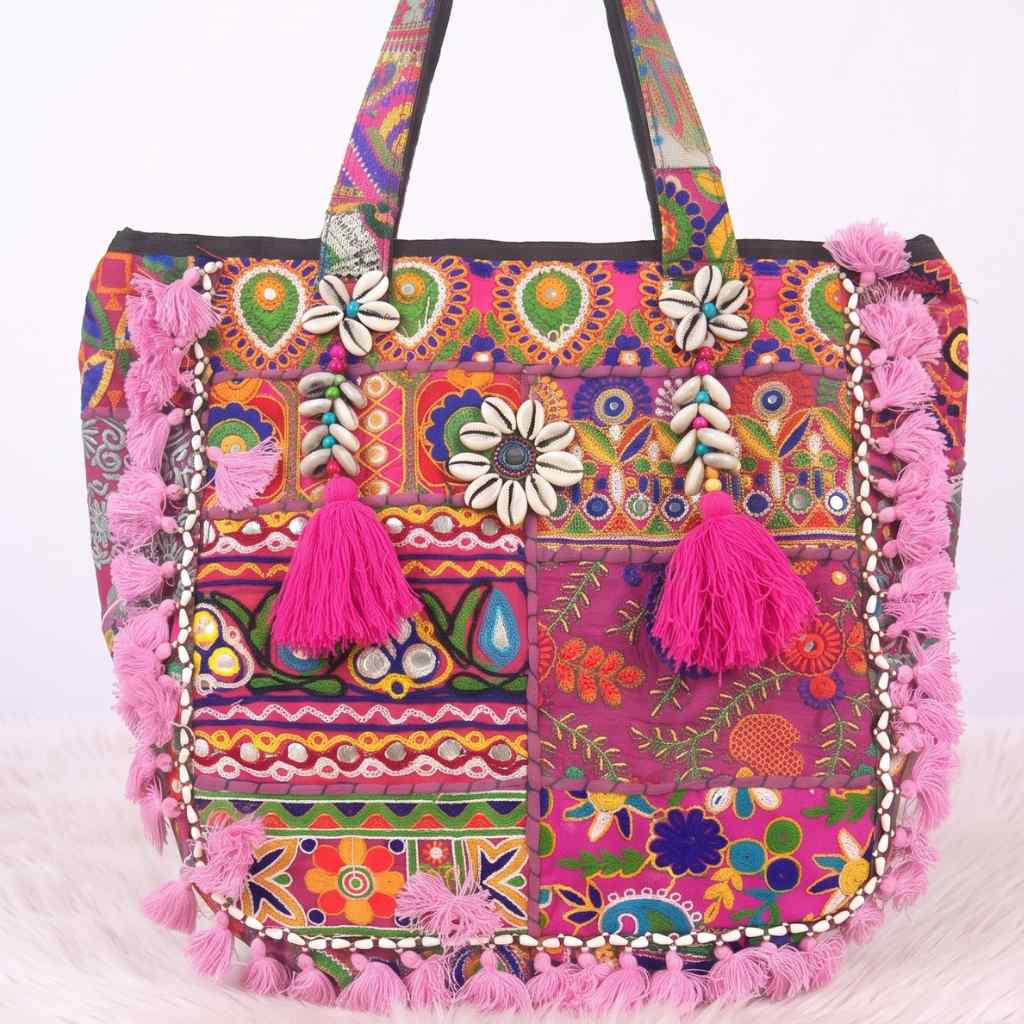 Heritage Embroidered Banjara Tote Bag with Tassels