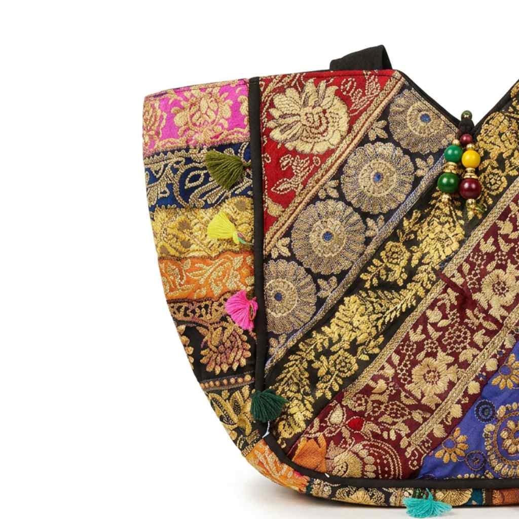 Ethnic Multicolor Embroidered Zari Tote Bag for Women