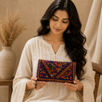 Boho Bloom Colorful Embroidered Cotton Clutch